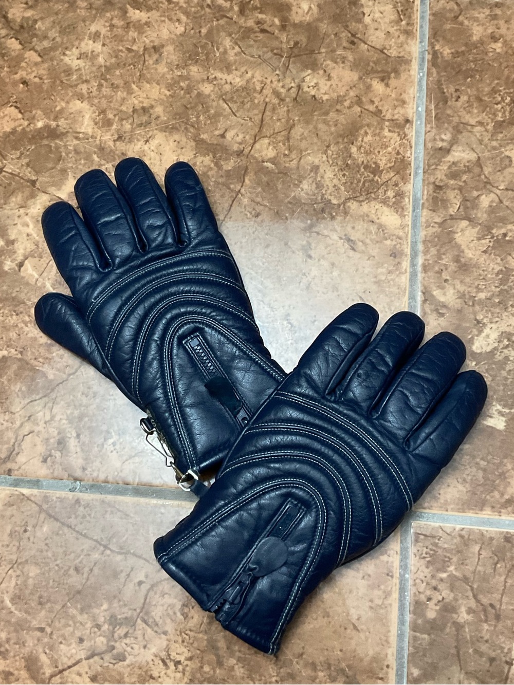 Vintage Aris Men Navy Blue Cowhide Leather Ski Gloves size xl